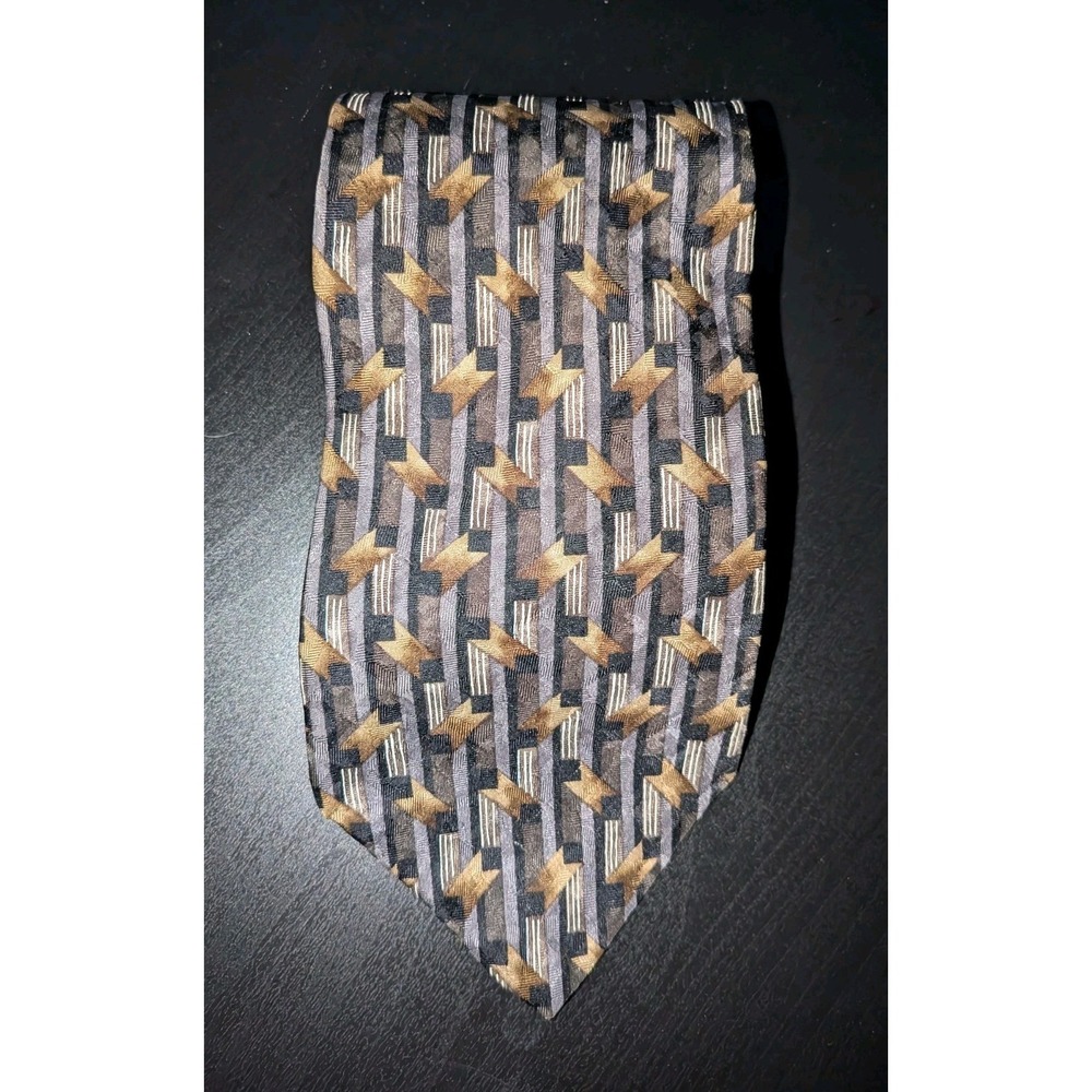 Vintage‎ Milano Abstract Silk Tie Necktie Gray Brown Multi 58" USA Made